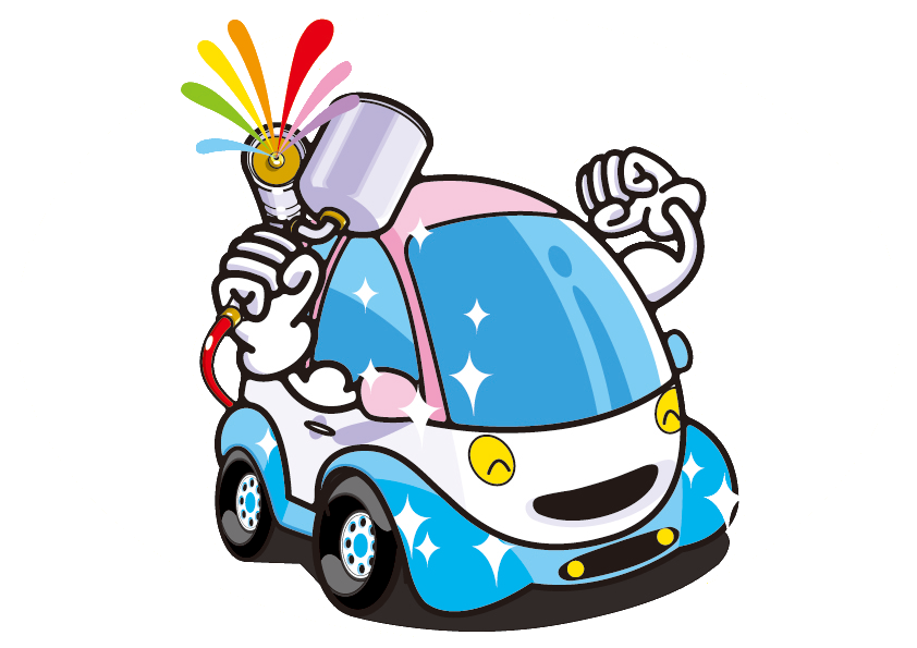 板金見積ソフト診断のキャラクター（スプレーガンを持つ車）